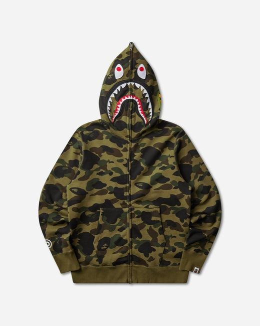 A Bathing Ape Green S 1St Camo Shark Full Zip Hoodie for men