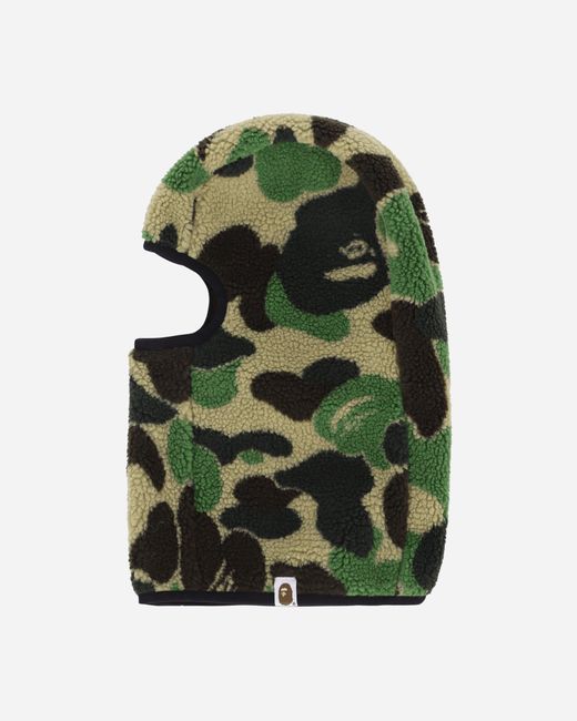 A Bathing Ape Green Abc Camo Boa Fleece Balaclava for men