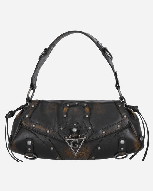 Guess Black Washed Leather Shoulder Bag