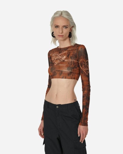 Jean Paul Gaultier Brown Knwls Print Crop Top / Ecru