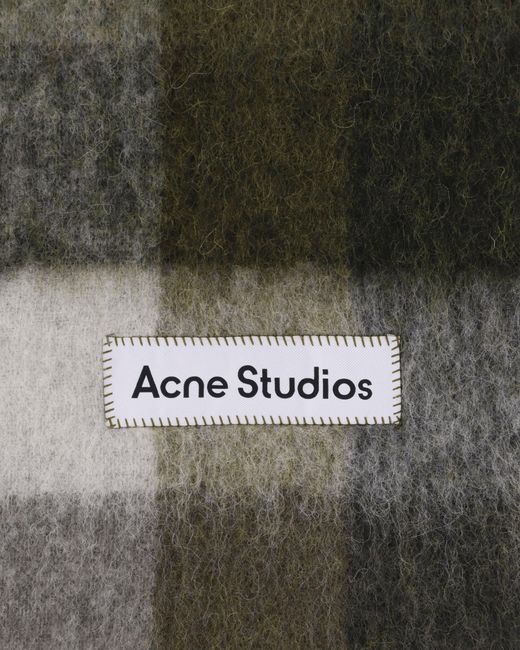 Acne Mohair Checked Scarf Taupe / Green / Black for men