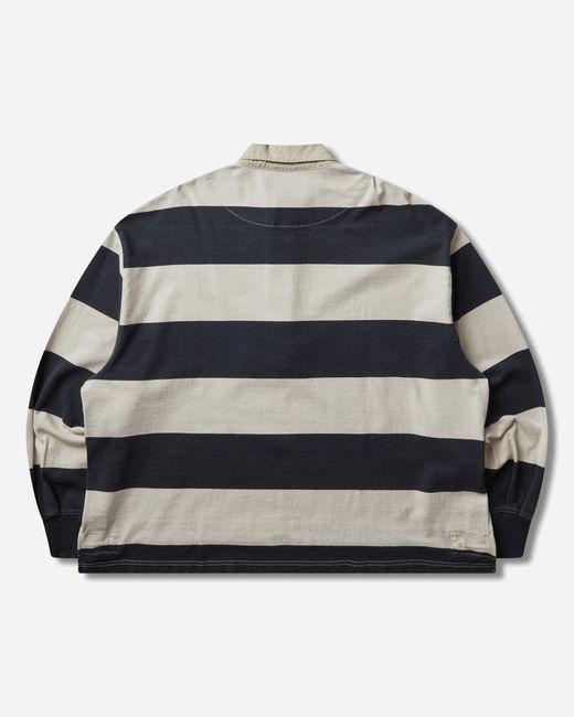 Kapital Blue Men S Jail Stripe Jersey Big rugger Shirt Black / Ecru for men