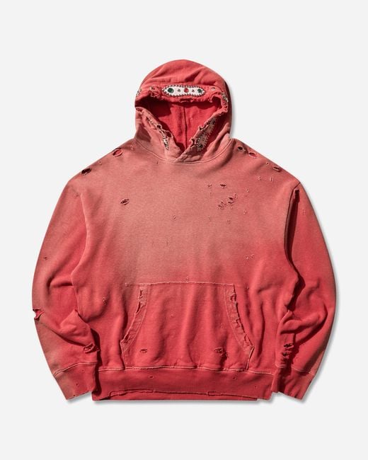 Kapital Red Men S Sweat Knit Thriller Damaged Hoodie (studs) for men