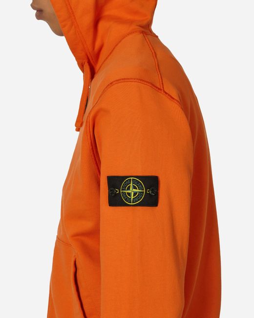 Stone Island Orange Garment Dyed Zip Hooded Sweatshirt for men
