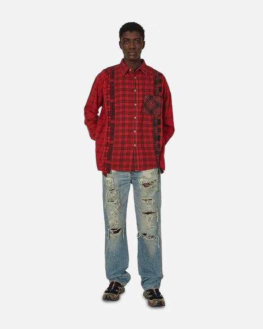 Needles Red 7 Cuts Flannel Wide Shirt Over Dye for men