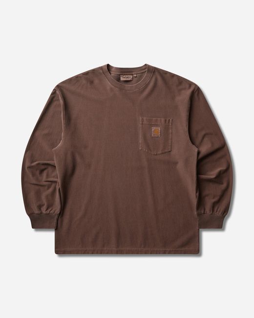 Carhartt Brown Loose Pocket Longsleeve T-Shirt Tobacco (Garment Dyed) for men