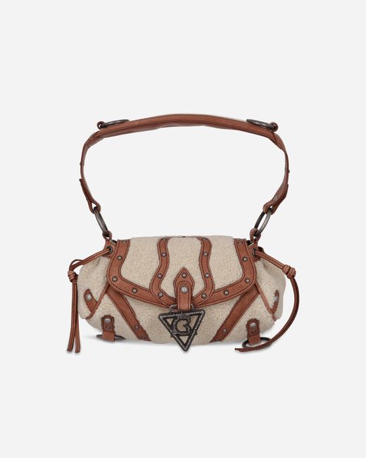 Guess White Mini Claudia Fur Bag Off