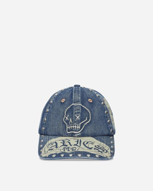 Aries Blue Studded Mega Graphic Denim Cap for men