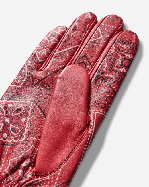Kapital Red Leather Cookie Bandana Gloves for men