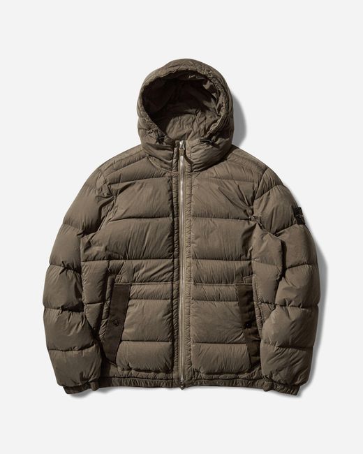 Stone Island Brown Men S Tunnel Nylon Down-tc Hooded Jacket Military for men