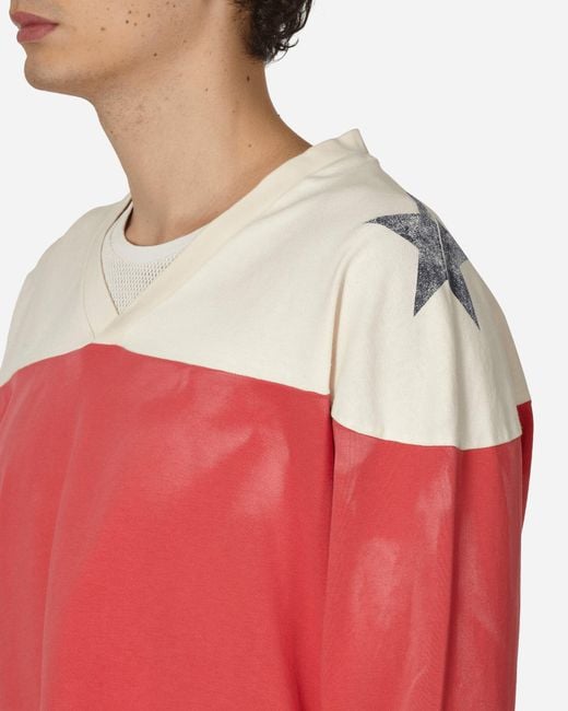 Guess USA Red Color Block Pieced Longsleeve T-Shirt Bonfire for men