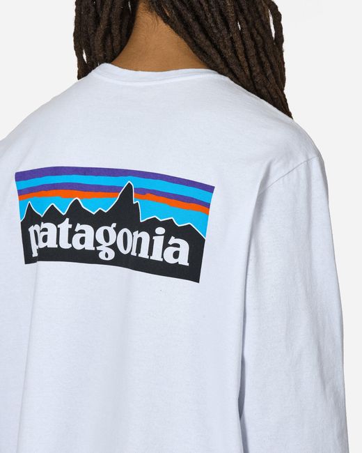 Patagonia White P-6 Logo Responsibili Longsleeve T-shirt for men