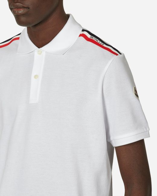 Moncler White Striped Polo Shirt for men