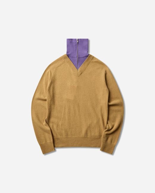 MM6 by Maison Margiela Natural Layered V-neck Sweater Mustard / Violet
