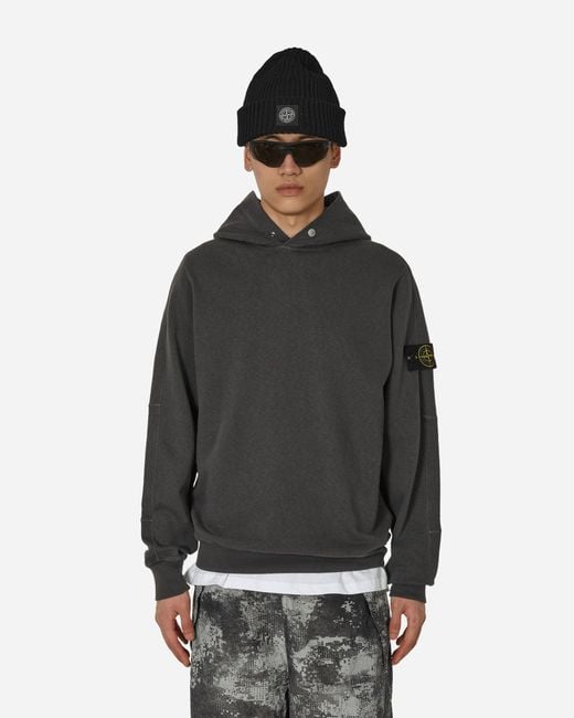 Stone Island Black ‘Old’ Treatment Hooded Sweatshirt Charcoal for men