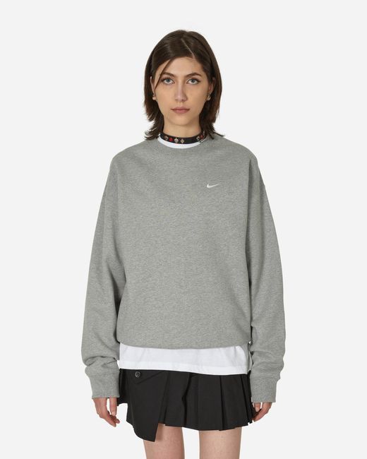 Nike Gray Solo Swoosh Crewneck Sweatshirt Dark Grey Heather / White