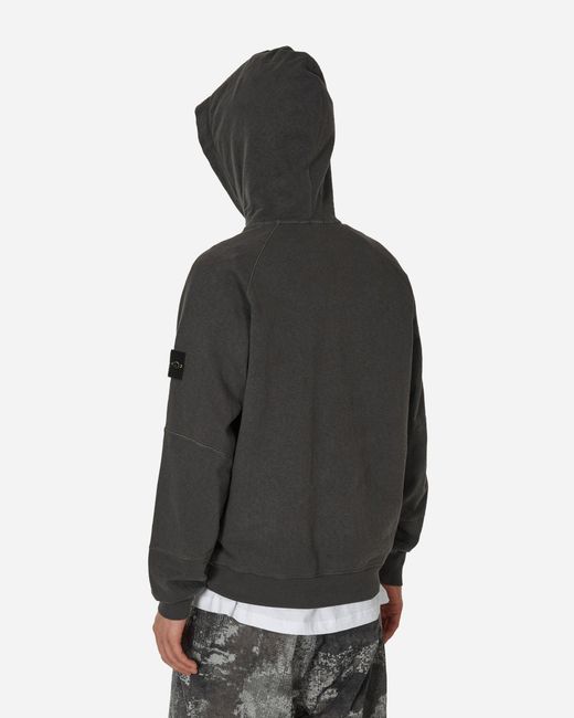 Stone Island Black ‘Old’ Treatment Hooded Sweatshirt Charcoal for men