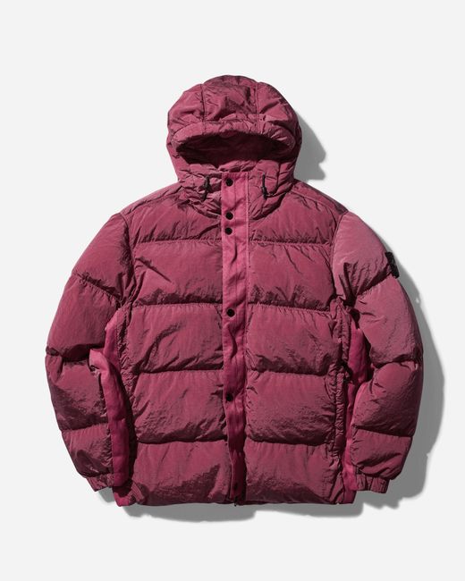 Stone Island Red Nylon Metal Hooded Down Jacket Rose Quartz for men