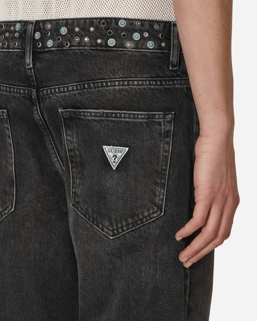 Guess Black Embellished Flare Pants Aged Wash for men