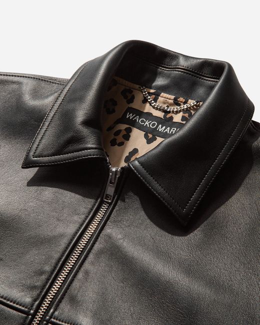 Wacko Maria Black Men S Single Riders Leather Jacket (type-2) for men