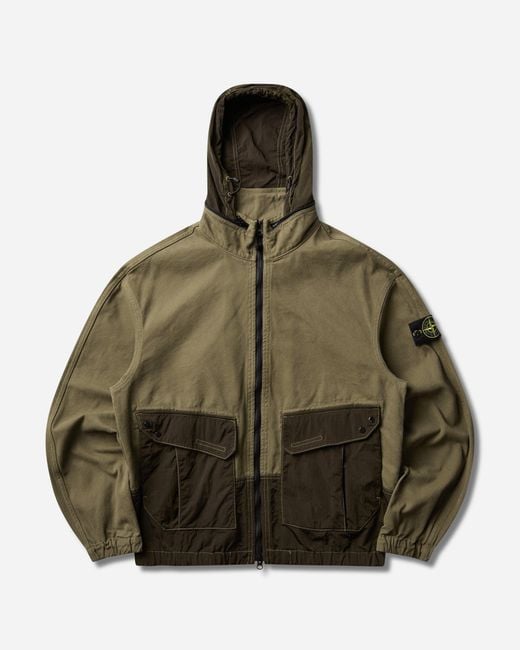 Stone Island Green S Organic Panama Cotton + Nylon Overshirt Military for men