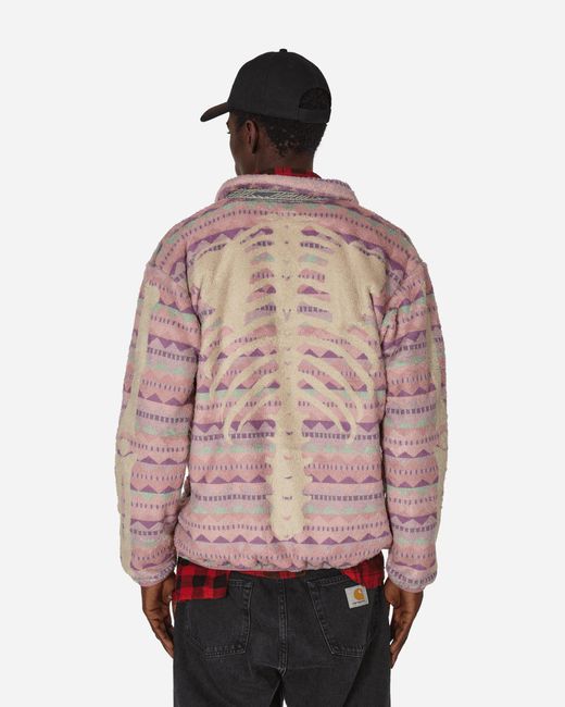 Kapital Pink Ashland Stripe And Bone Fleece Zip Jacket for men