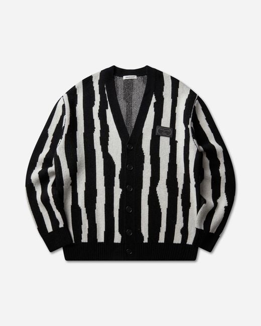 Undercover Men S Jacquard Wool Cardigan Black Stripe for men