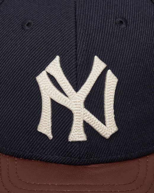 KTZ Blue Yankees Mlb Leather Visor 9forty M-crown Adjustable Cap Dark Brown for men