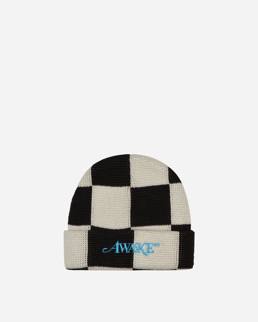 AWAKE NY Checkered Embroidered Classic Logo Beanie / White in Black for Men  | Lyst