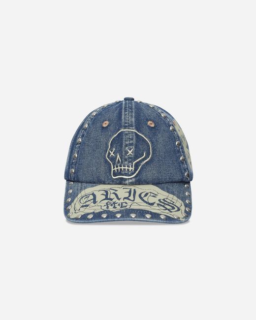 Aries Blue Studded Mega Graphic Denim Cap for men