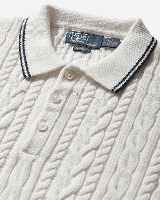 Polo Ralph Lauren White Men S Relaxed Fit Cable-knit Polo Jumper Trophy Cream for men