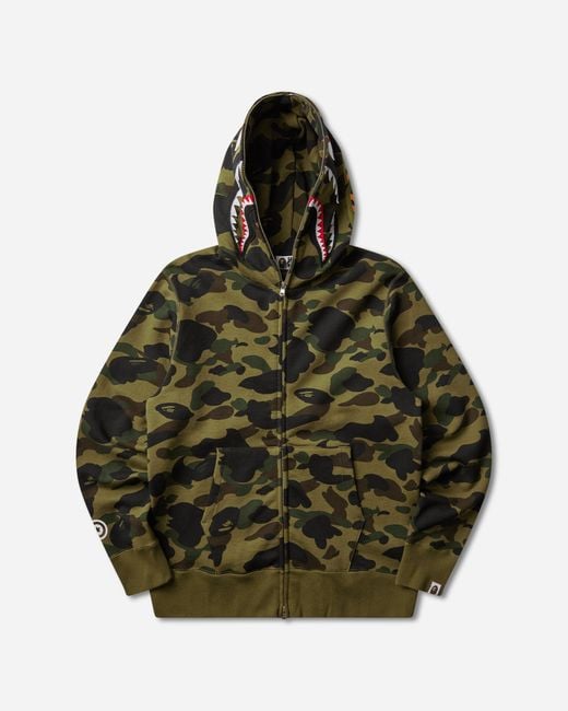 A Bathing Ape Green S 1St Camo Shark Full Zip Hoodie for men