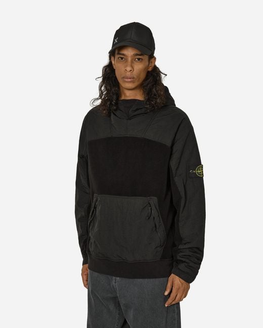 トップス STONE  COTTON PILE SWEATSHIRT Stone Island Cotton Pile Nylon-Tc Hooded Sweatshirt in Black for