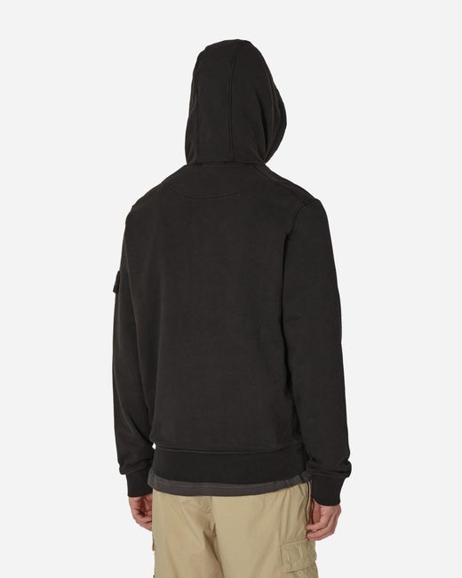 Stone Island Black Garment Dyed Hooded Sweatshirt for men