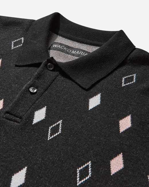 Wacko Maria Black Men S Diamond Knit Polo Shirt for men
