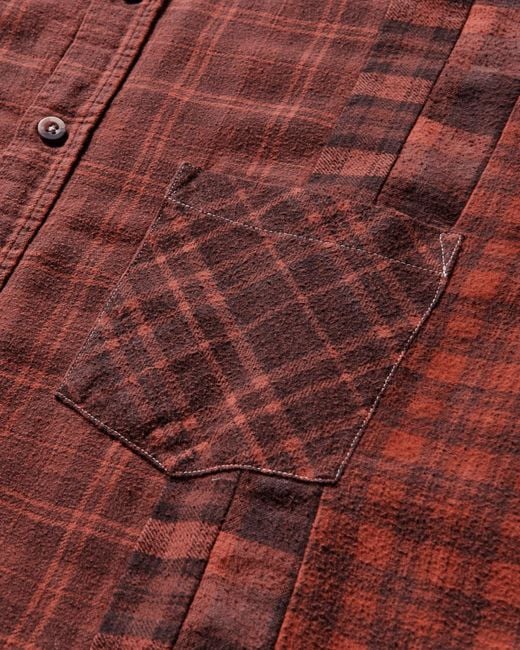 Needles Red Men S 7 Cuts Flannel Shirt Over Dye for men