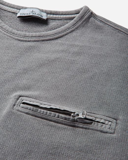 Stone Island Gray Mineral Dyed Organic Cotton Fleece Crewneck Sweatshirt for men