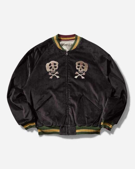 Kapital S Sulfur Dyed Velvet Souvenir Jacket (Rainskull) in Black