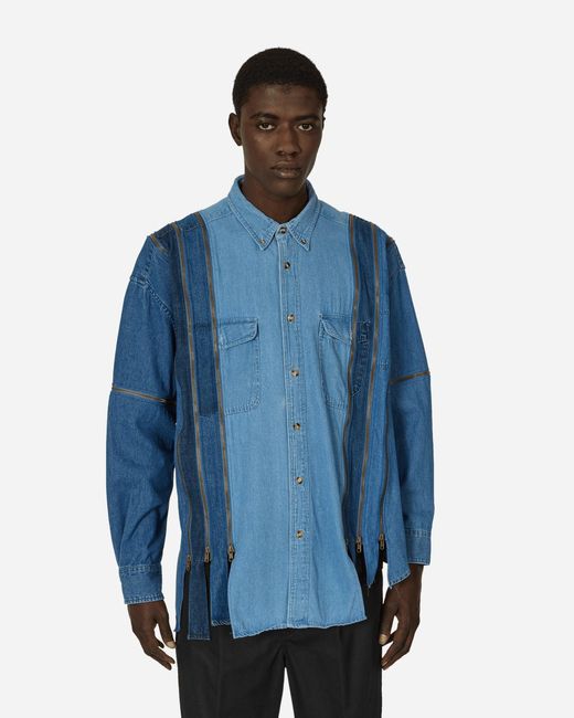 Needles Blue 7 Cuts Zipped Wide Denim Shirt for men
