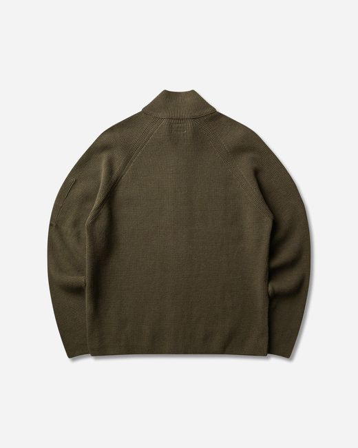 C P Company Green Men S Waffle Knit Cotton Zip Lens Cardigan Ivy for men