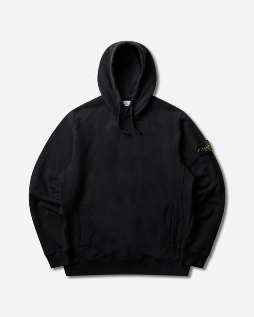 Stone Island Black Organic Cotton Fleece Hoodie for men