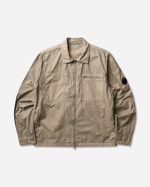 C P Company Natural Men S Cotton Plain Face Resined Zipped Lens Overshirt Fallen Rock for men