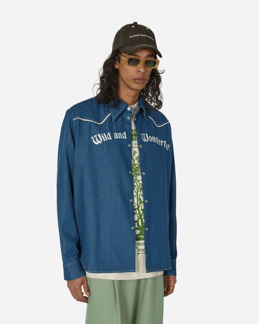 Stockholm Surfboard Club Blue Embroidered Western Shirt for men