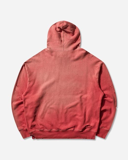 Kapital Red Men S Sweat Knit Thriller Damaged Hoodie (studs) for men