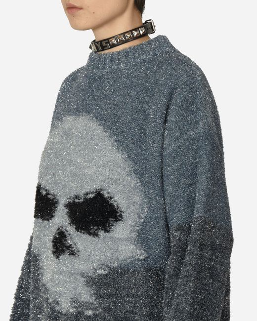 ERL Gray Glitter Skull Intarsia Sweater Silver