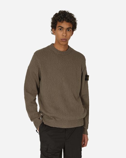 Stone Island Brown Uneven Cotton Crewneck Sweater Dove for men