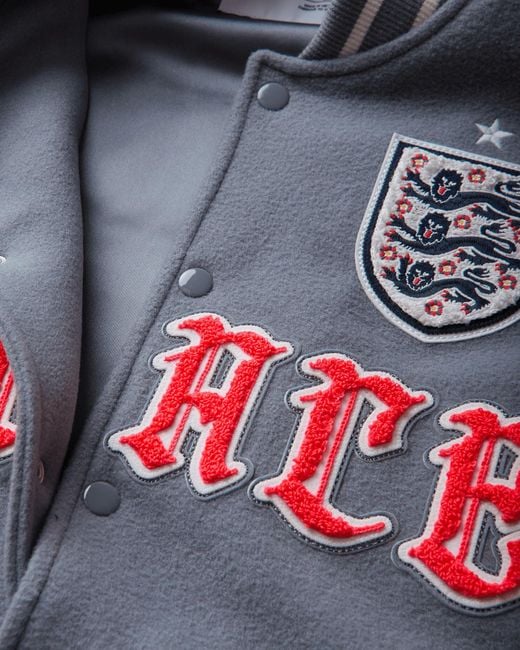 Nike Gray England X Palace Varsity Jacket Cool Bright Crimson for men
