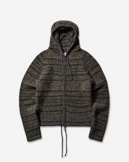 Roa Black Men S Fair Isle Felted Knit Zip Up Hoodie Olive for men