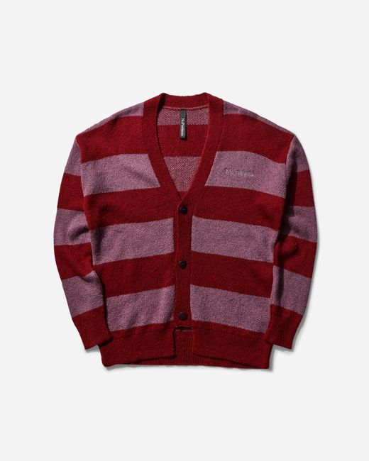 No Problemo Red Striped Mohair Oversized Cardigan Burgundy for men