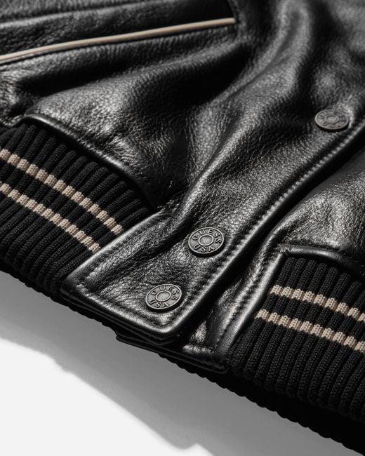 Guess Black Leather Varsity Jacket Jet